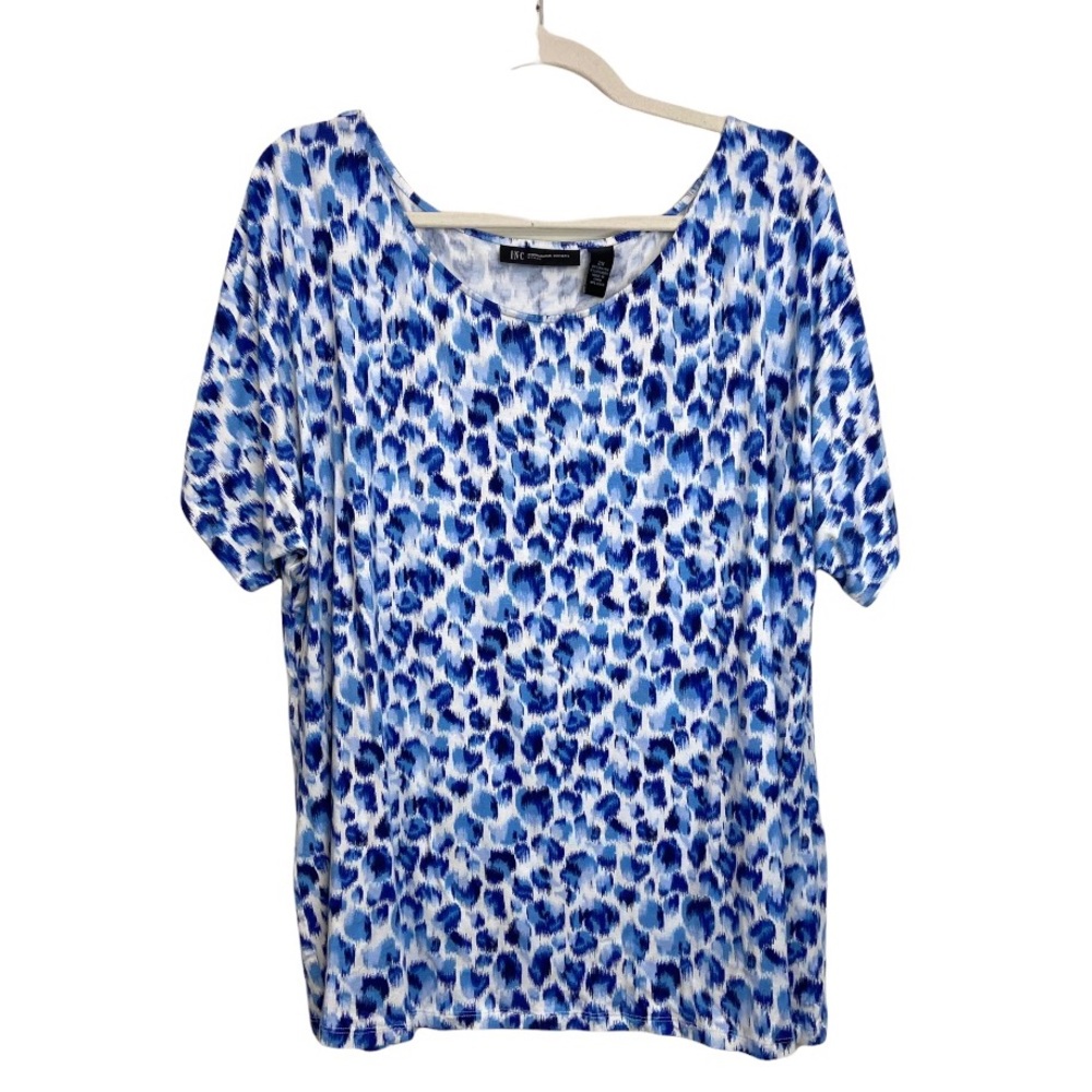 INC Women’s Size 2X Blue Brush Petals Blouse COMFY SOFT Top!! NEW NWT